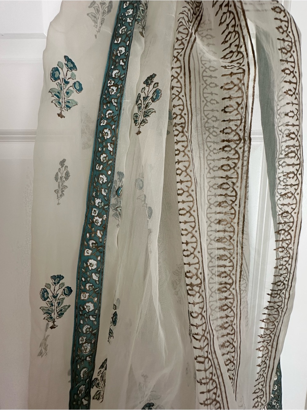 Maria B - Cream & Light Blue Embroidered Long Dress - Picture 7 of 7